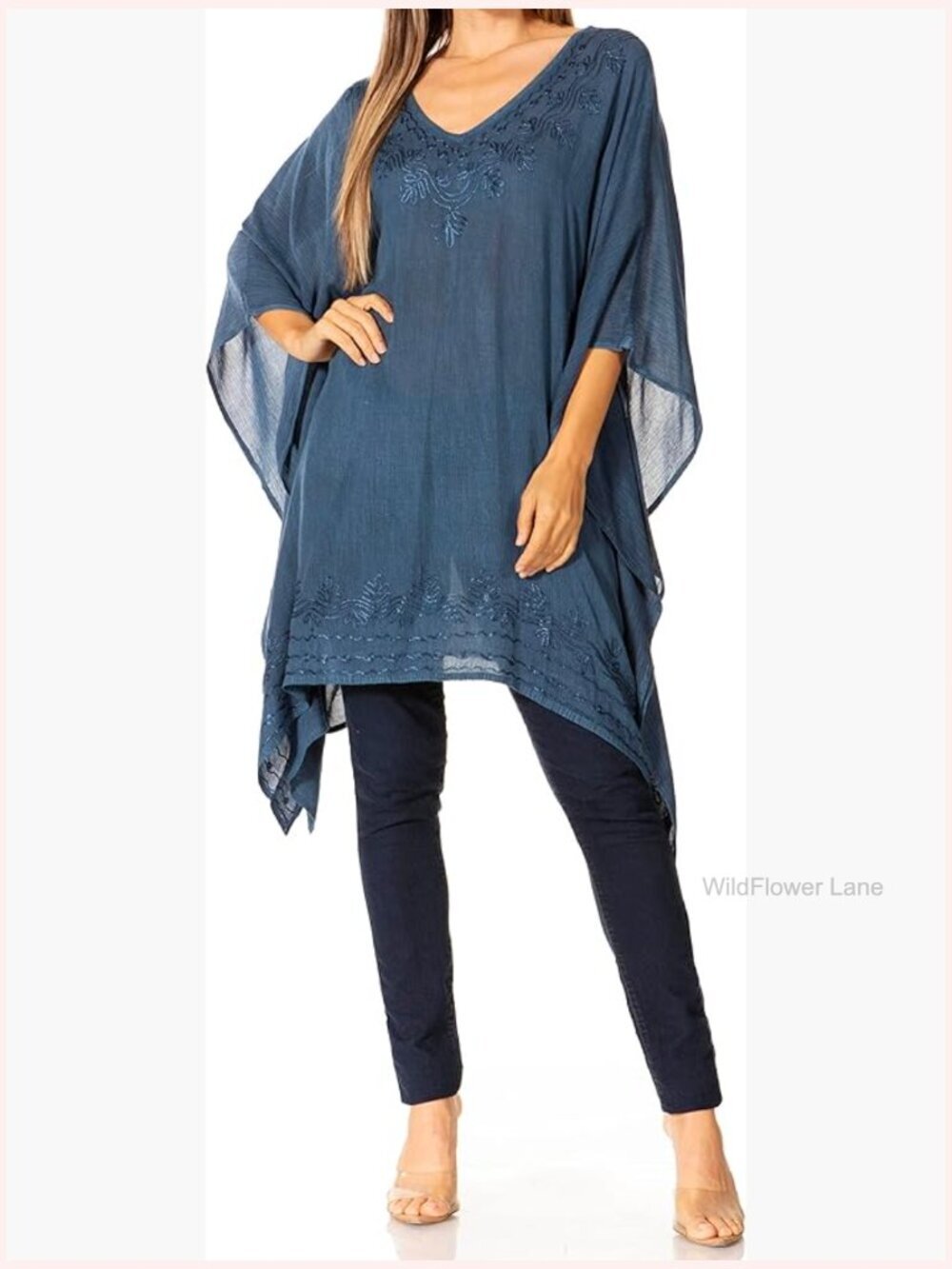 Lightweight Stonewashed Poncho Top Blouse Caftan Cover Up